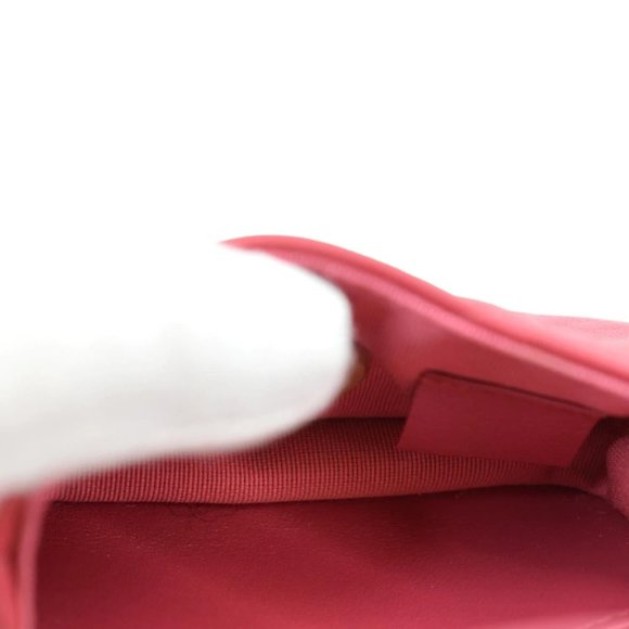 CHANEL Top Handle Flap Card Holder Quilted Leather Chain Shoulder Bag Red - Picture 11 of 14